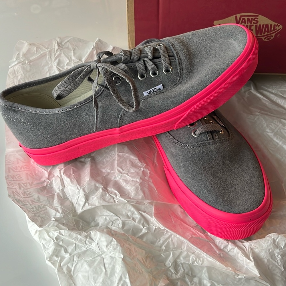 Custom Vans. Gray with Pink sole.